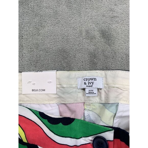 Crown & Ivy Women's Curvy Shorts 16W Multicolor Wavy Pattern MOM Beachy - Picture 3 of 9